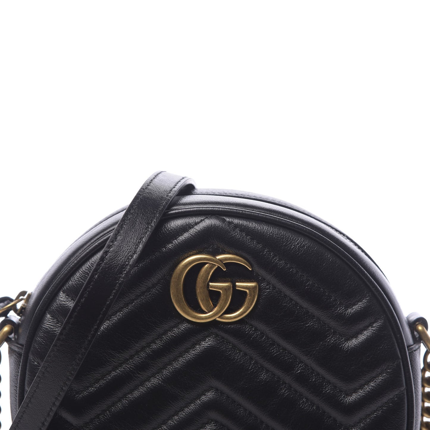 Azalea Calfskin Matelasse Heart Mini GG Marmont Round Shoulder Bag Black