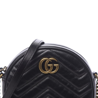 Gucci Azalea Calfskin Matelasse Heart Mini GG Marmont Round Shoulder Bag Black 8 of 11