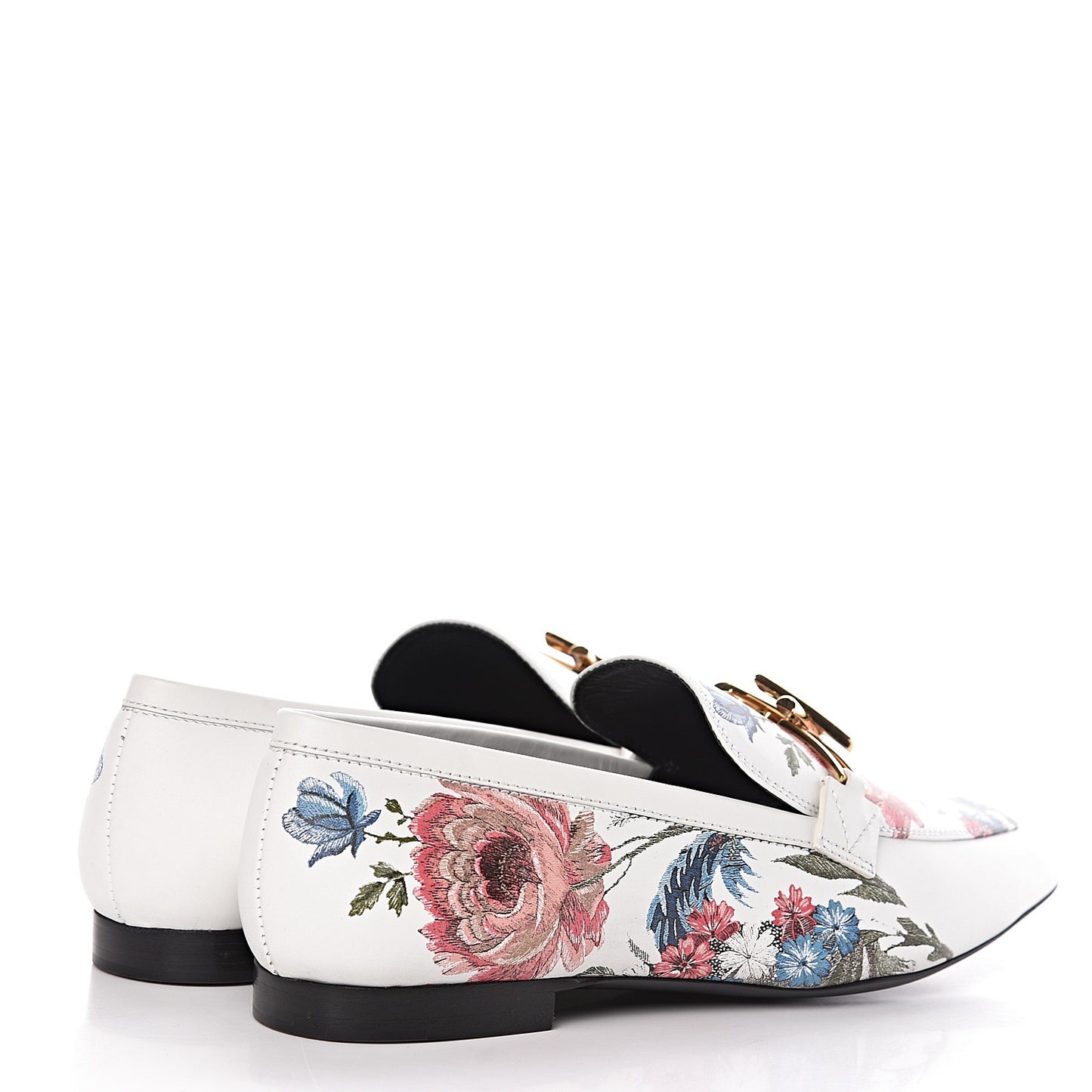 Calfskin Upper Case Flat Flowers Loafer 37.5 White Multicolor