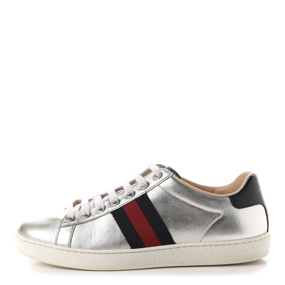 Gucci Metallic Nappa Silk Ayers Web Womens Ace Sneakers 37 Silver 1 of 10