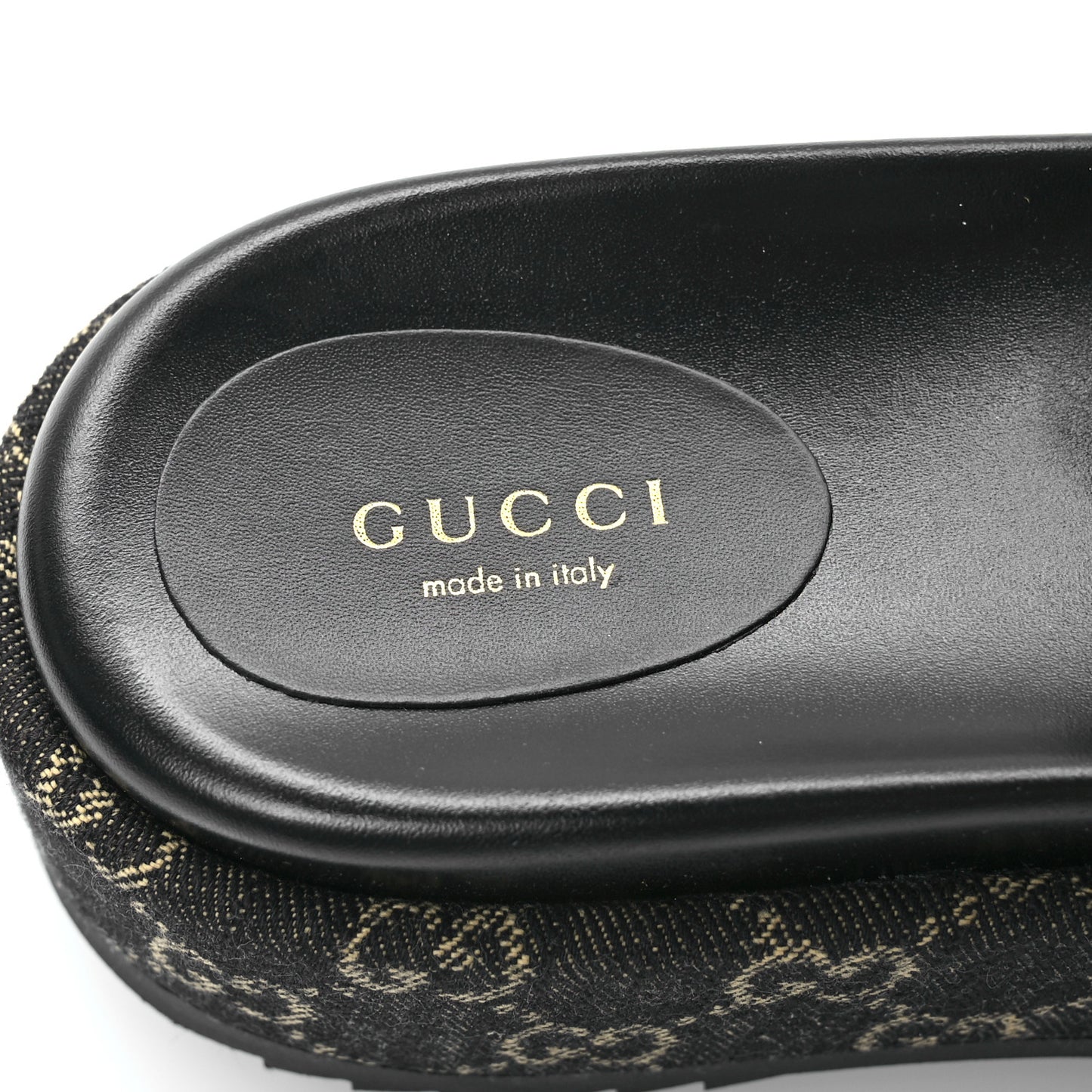 Jacquard Black Denim GG Monogram Angelina Platform 55mm Slide Sandals 40 Black Ivory