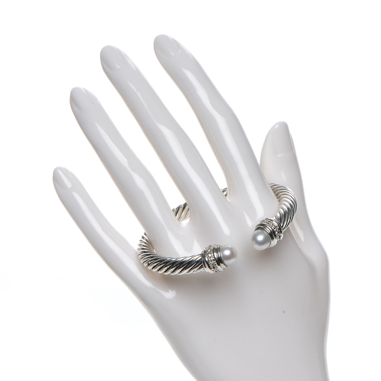 Sterling Silver Diamond Pearl 7mm Cable Classics Bracelet