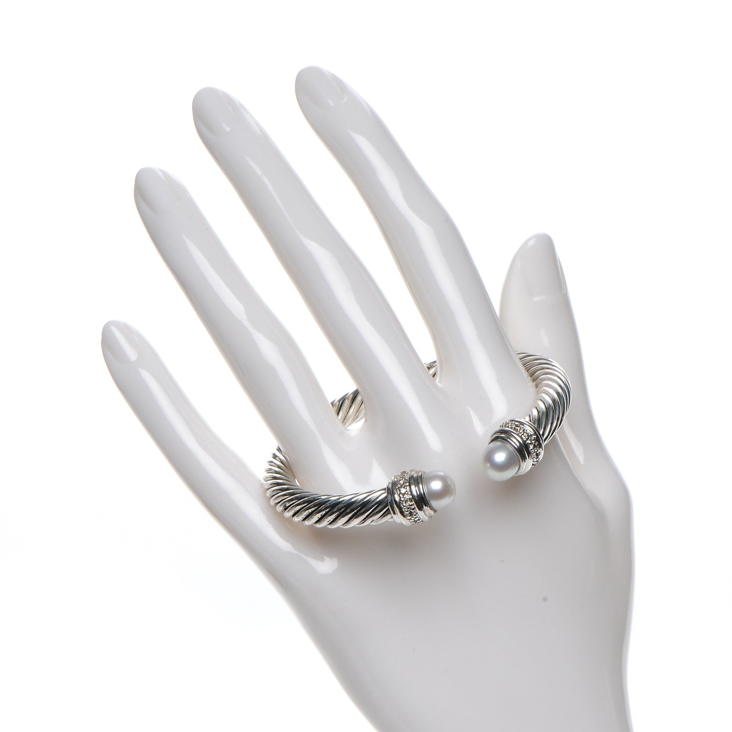 David Yurman Sterling Silver Diamond Pearl 7mm Cable Classics Bracelet 2 of 5
