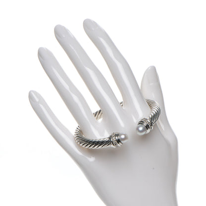 David Yurman Sterling Silver Diamond Pearl 7mm Cable Classics Bracelet 2 of 5