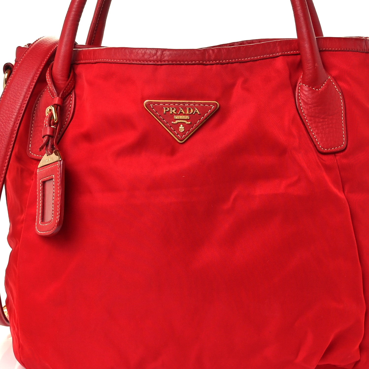 Prada Tessuto Nylon Vitello Daino Tote Red 9 of 11