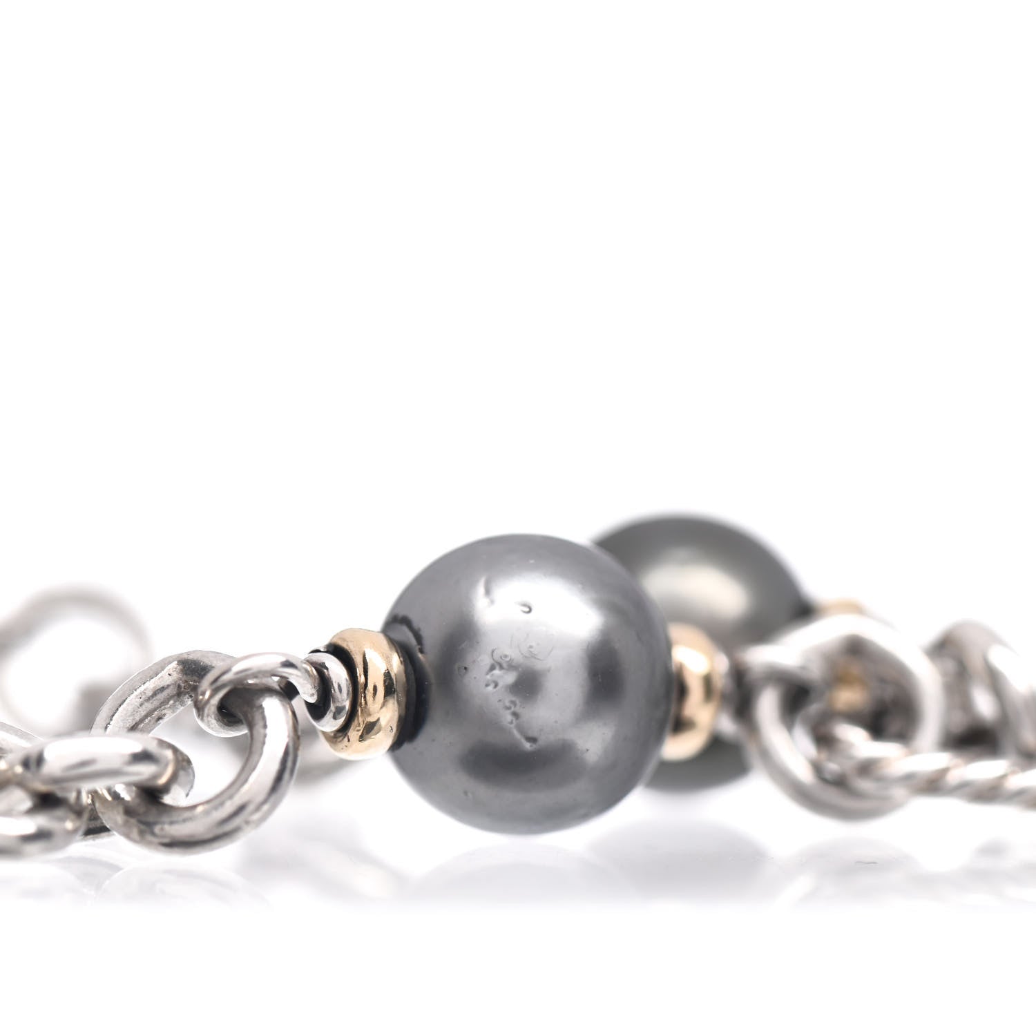 David Yurman Sterling Silver 18K Yellow Gold Tahitian Pearl 10mm Figaro Bracelet 5 of 6