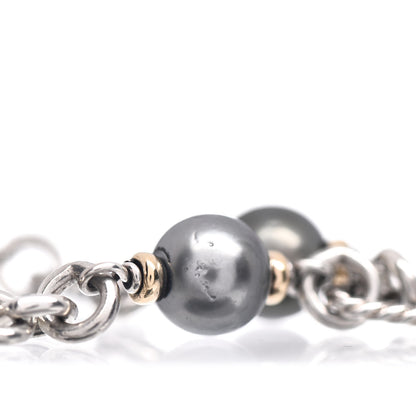 David Yurman Sterling Silver 18K Yellow Gold Tahitian Pearl 10mm Figaro Bracelet 5 of 6