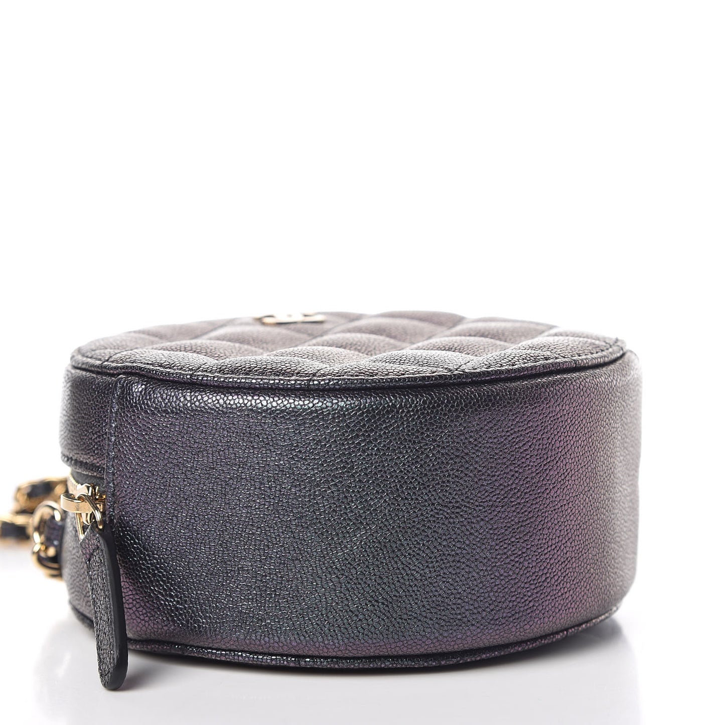 Iridescent Caviar Quilted Round Clutch With Chain Black