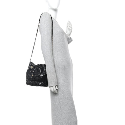 Chanel Shiny Aged Calfskin CC Chain Drawstring Bag Black 3 of 11
