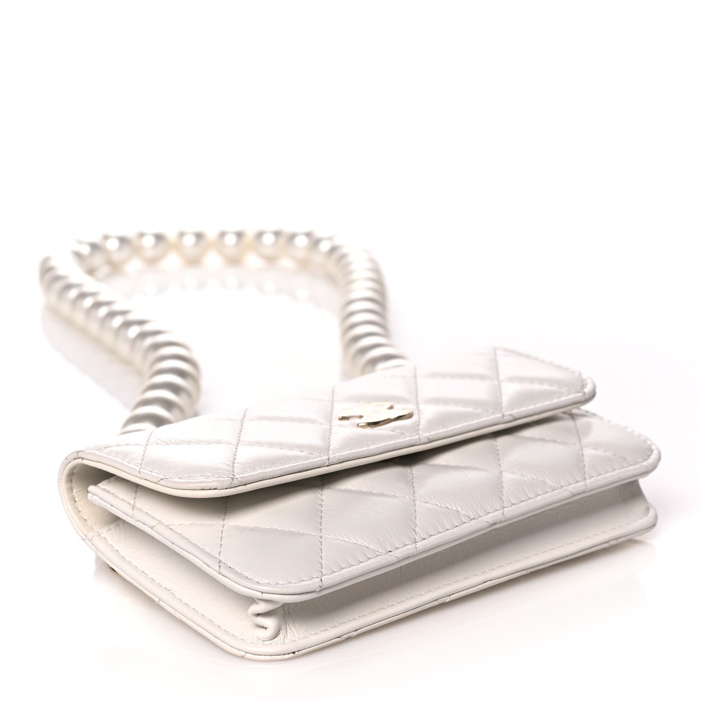 Calfskin Quilted Maxi Pearls Clutch With Chain White