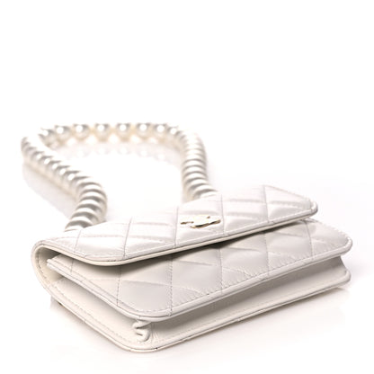 Chanel Calfskin Quilted Maxi Pearls Clutch With Chain White 4 of 12