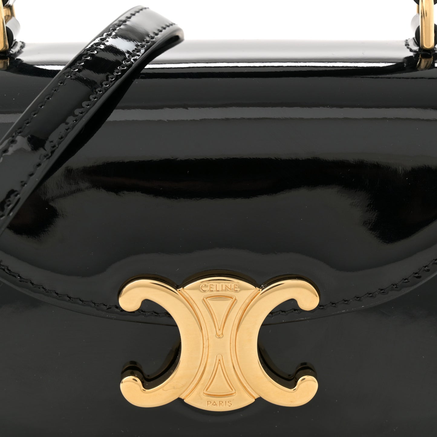 Patent Calfskin Triomphe Mini Besace Clea Black