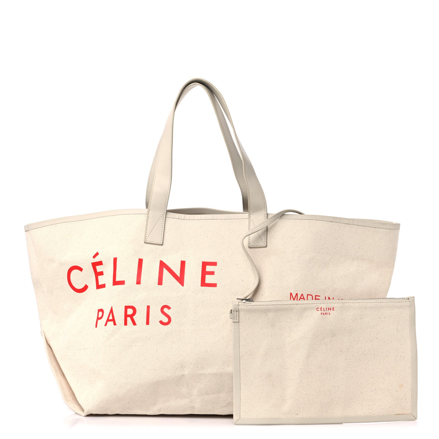 Celine Textile Made In Tote Natural Red 1 of 12