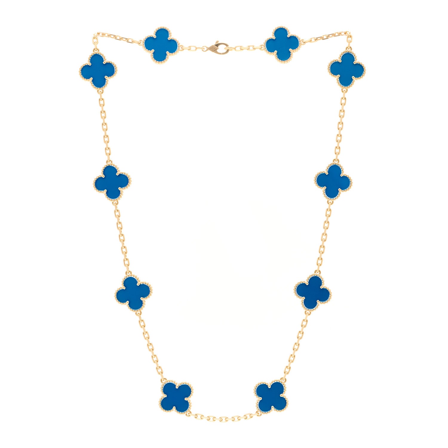 Van Cleef & Arpels 18K Yellow Gold Blue Agate 10 Motifs Vintage Alhambra Necklace 3 of 5