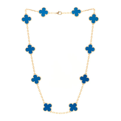 Van Cleef & Arpels 18K Yellow Gold Blue Agate 10 Motifs Vintage Alhambra Necklace 3 of 5