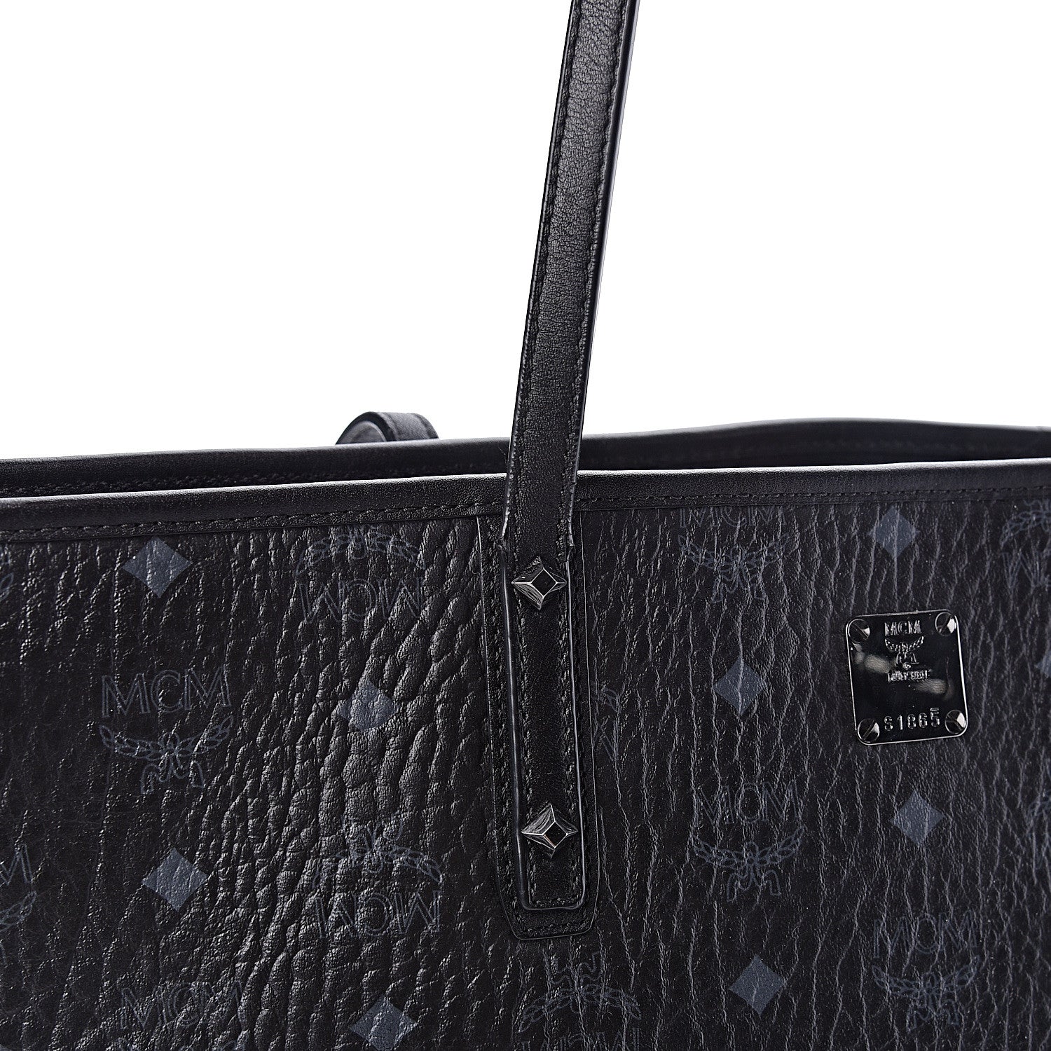 MCM Visetos Medium Anya Zip Top Shopper Tote Black 7 of 10