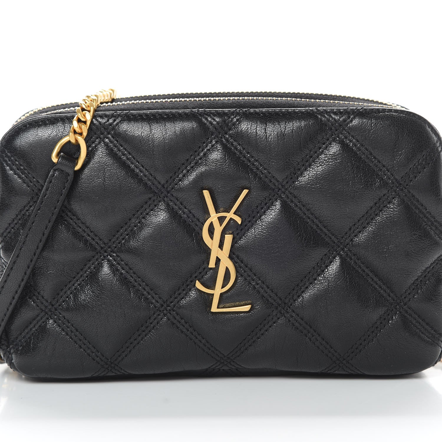 Saint Laurent Grained Lambskin Quilted Mini Becky Double Zip Bag Black 10 of 12