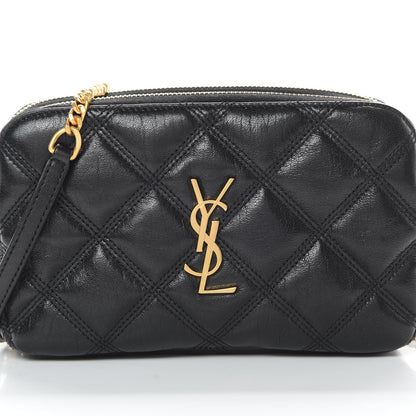 Saint Laurent Grained Lambskin Quilted Mini Becky Double Zip Bag Black 10 of 12