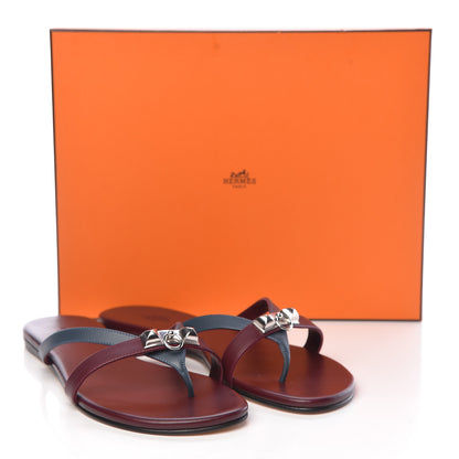 Hermes Nappa Calfskin Corfou Sandals 38.5 Bleu Ardoise Bordeaux 10 of 10