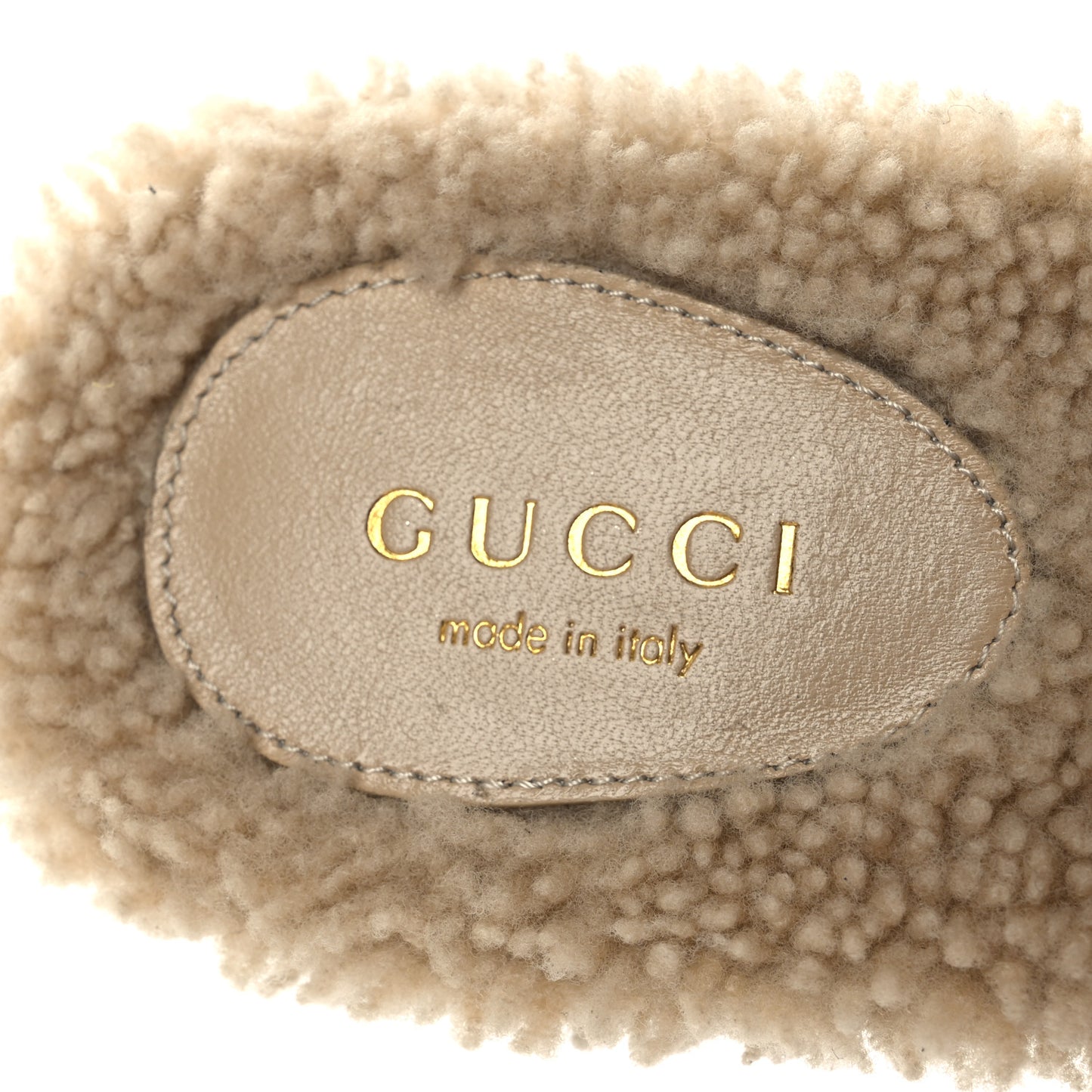 Shearling Interlocking G Cut Out Slide Sandals 37 Butterscotch