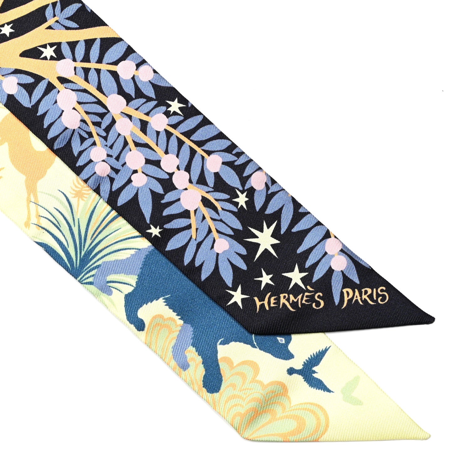 Hermes Silk Sous Le Charme D Orphee Twilly Bleu Black Jaune Soufre 2 of 4