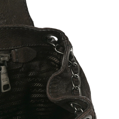Prada Goatskin Crocodile Embossed Flap Shoulder Bag Dark Brown 10 of 14