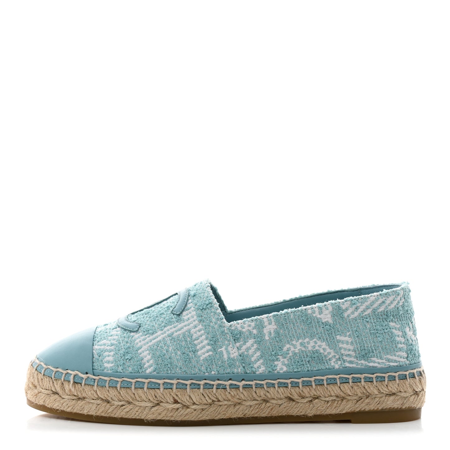 Tweed Grosgrain CC Print Espadrilles 38 Turquoise White