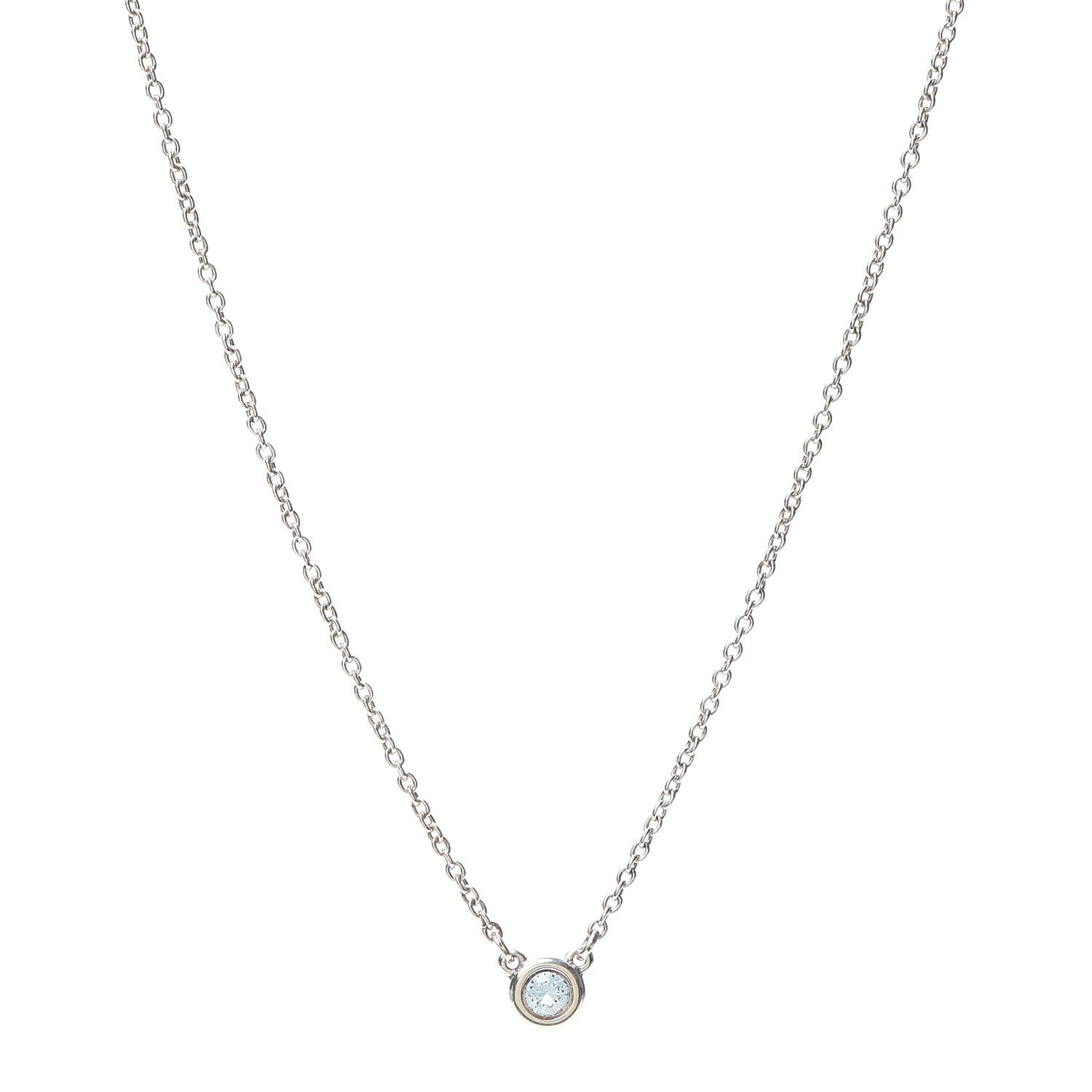 Tiffany Sterling Silver Aquamarine .06ct Elsa Peretti Color by the Yard Pendant Necklace 1 of 5