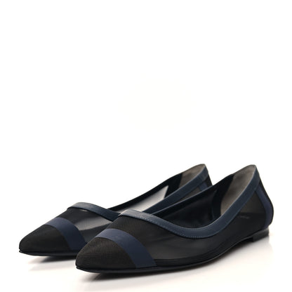 Fendi Mesh Skimmer Ballerina Flats 37.5 Navy Black 3 of 7