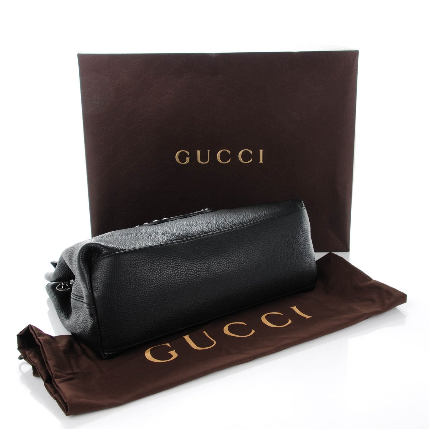 Pebbled Calfskin Studded Medium Soho Chain Shoulder Bag Black