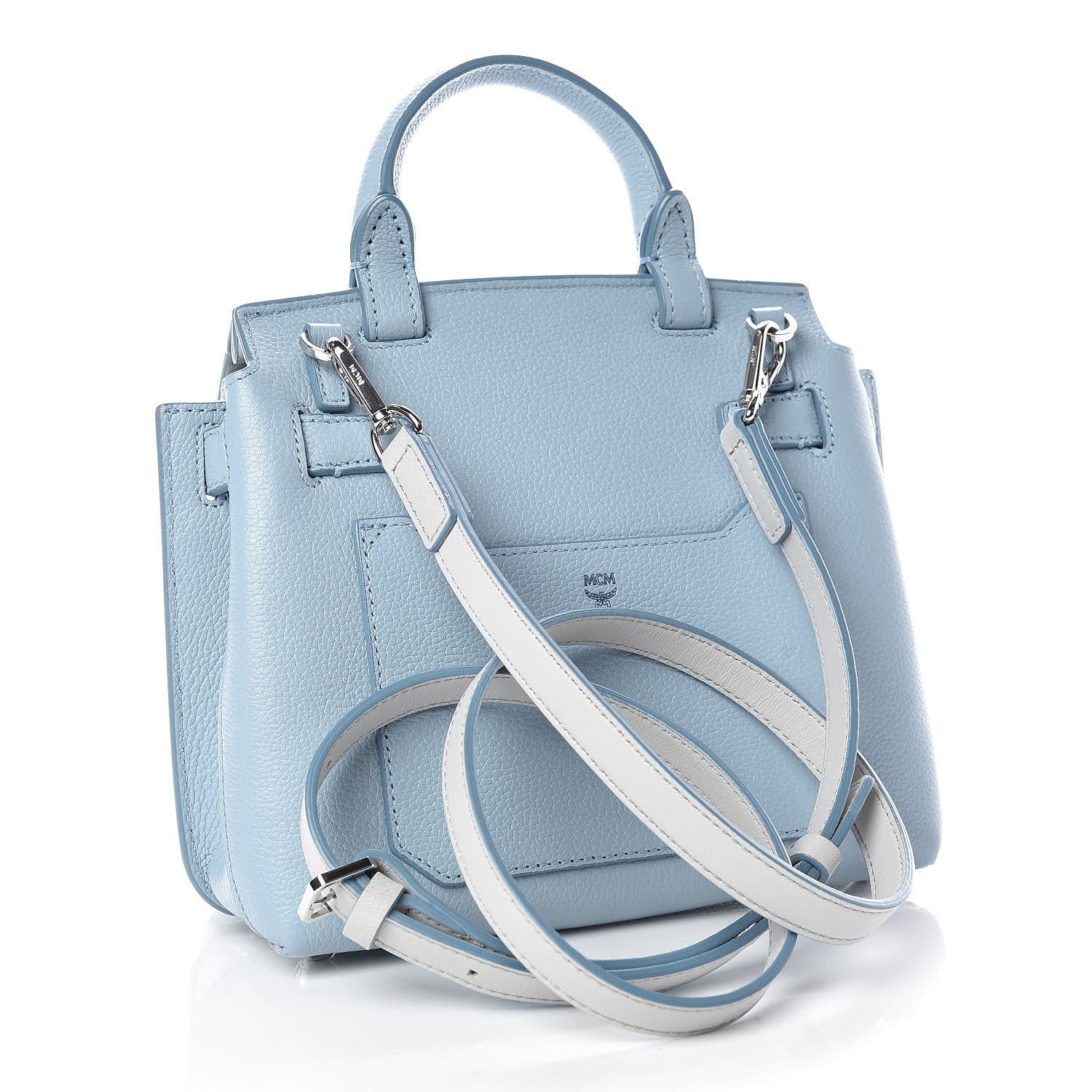 MCM Grained Calfskin Small Milla Crossbody Sky Blue 3 of 9