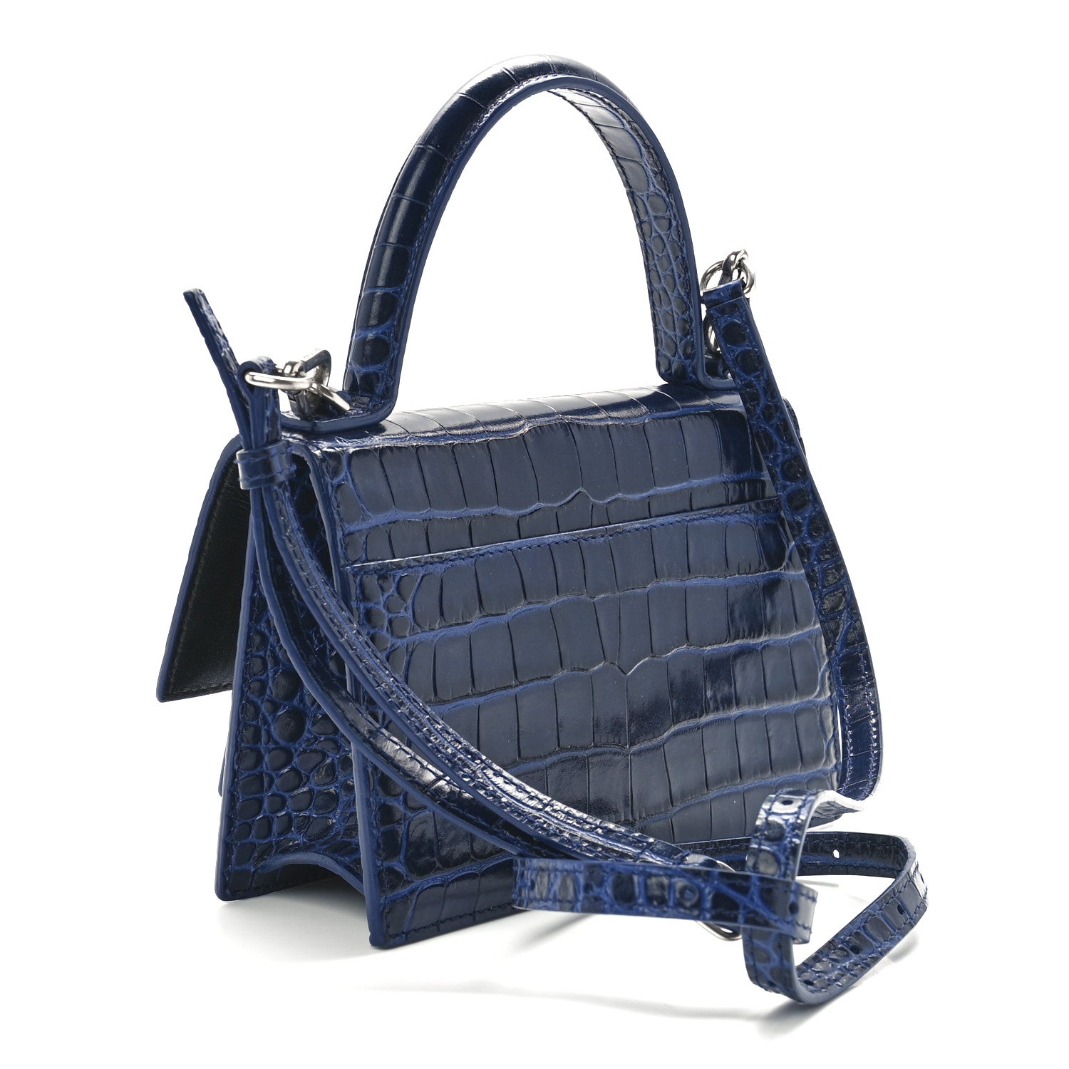 Balenciaga Shiny Calfskin Crocodile Embossed XS Sharp Top Handle Bag Navy 3 of 11