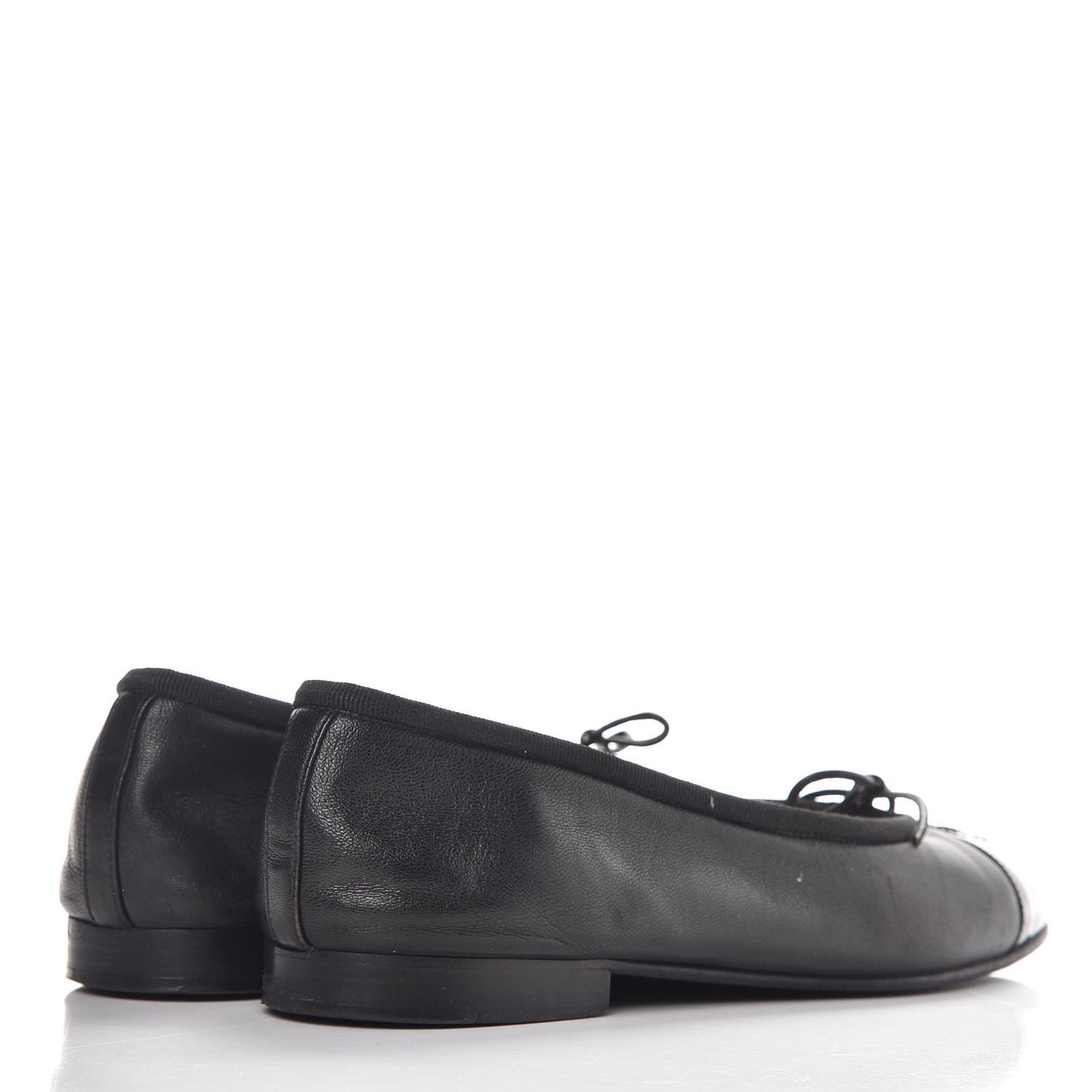Lambskin Patent CC Cap Toe Ballerina Flats 36.5 Black