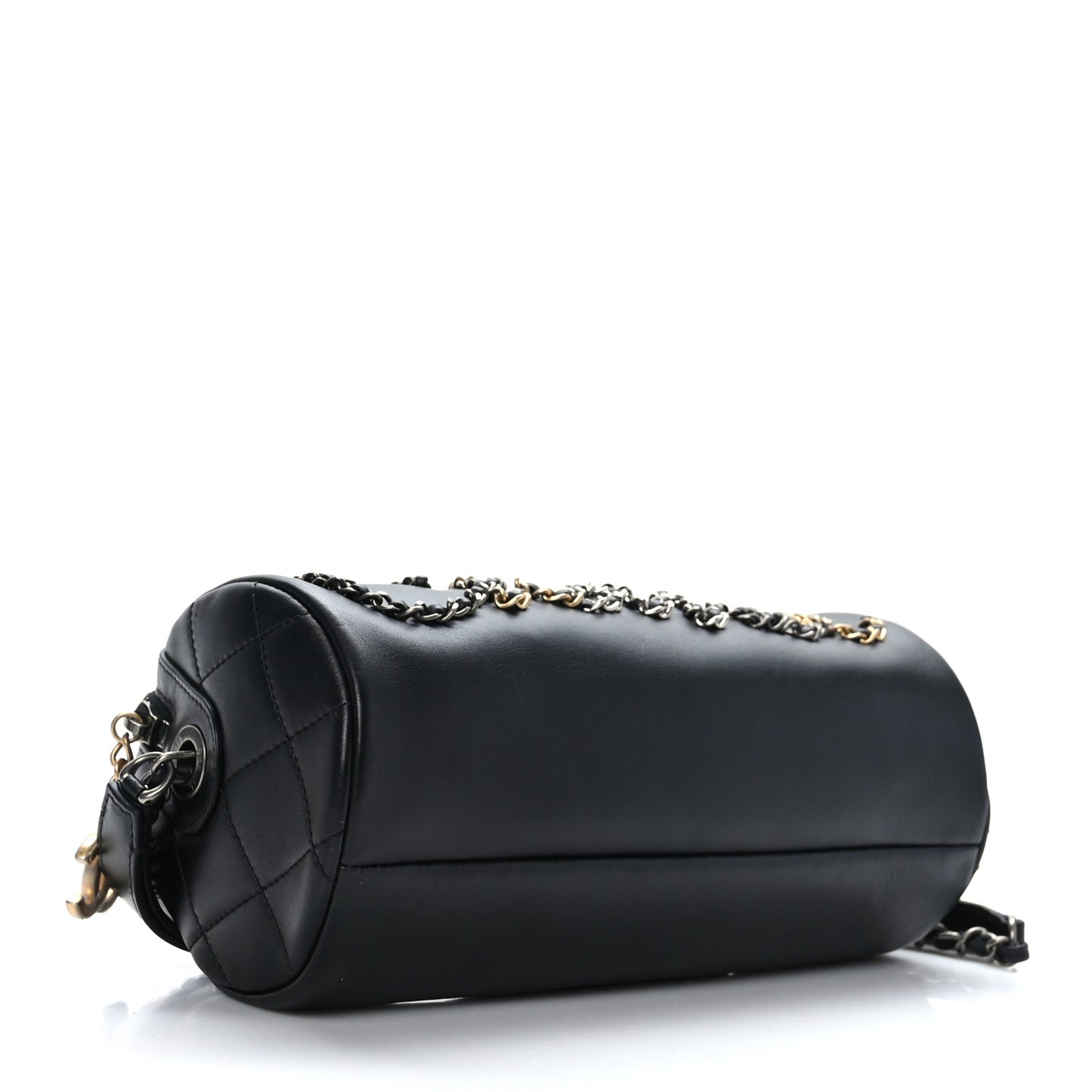 Metallic Lambskin Signe Bowling Bag Black