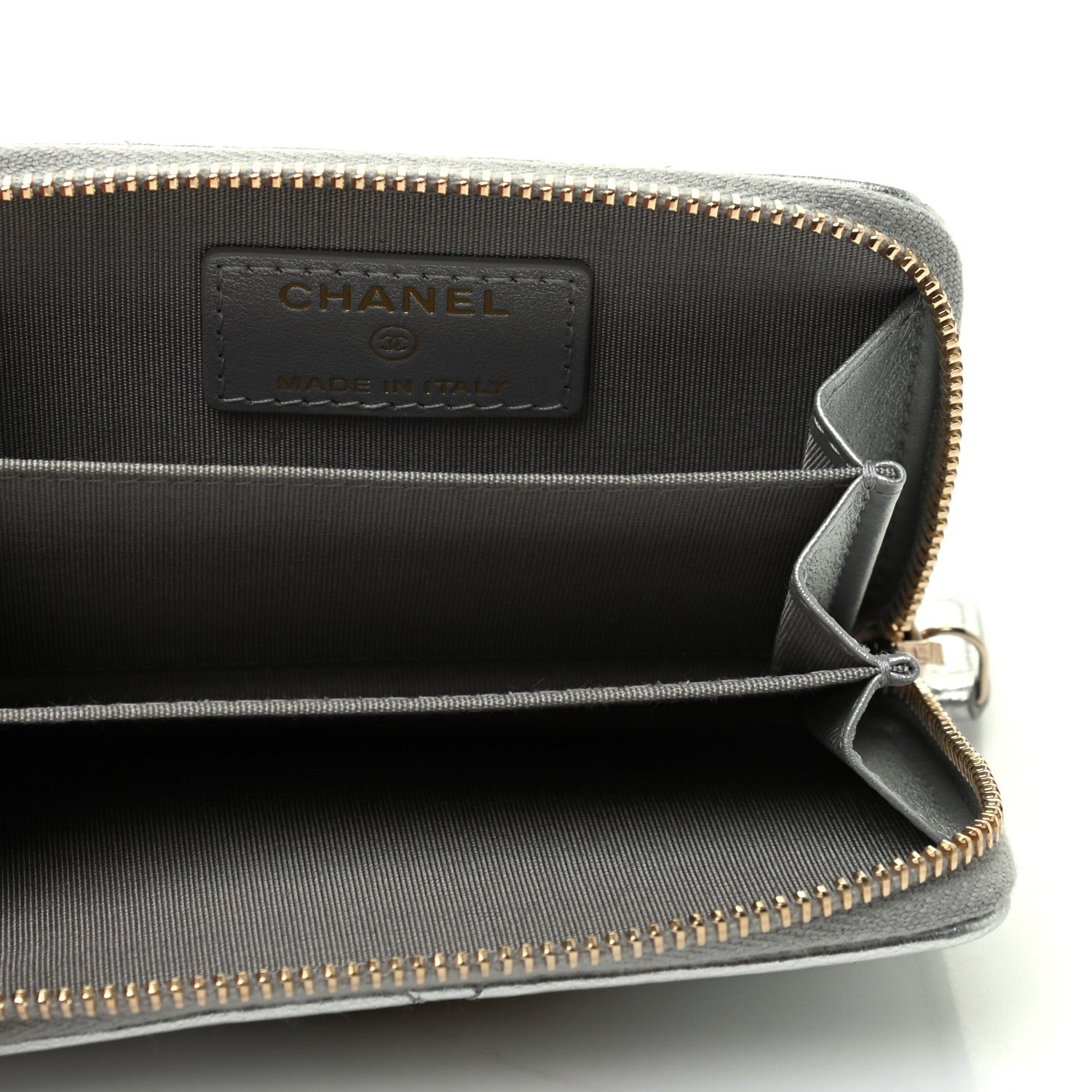 Chanel Metallic Goatskin Quilted Chanel 19 Zip Around Coin Purse Wallet Silver 5 of 8