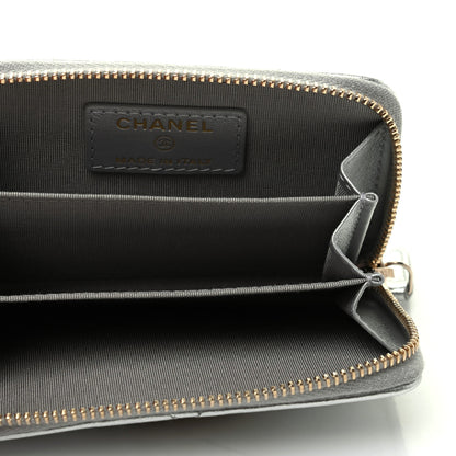 Chanel Metallic Goatskin Quilted Chanel 19 Zip Around Coin Purse Wallet Silver 5 of 8