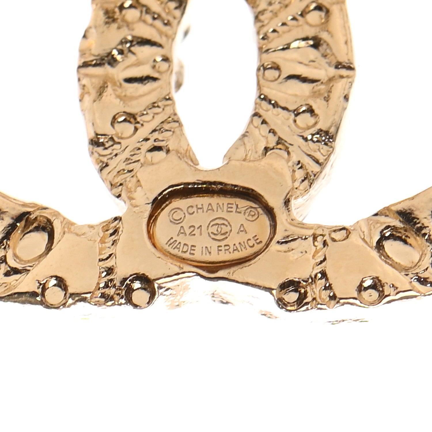 Chanel Metal Textured CC Earrings Gold 4 of 4