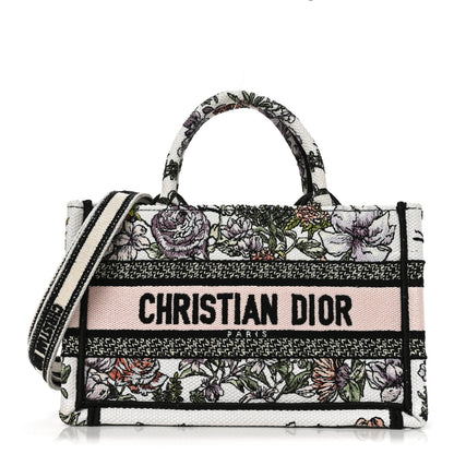 Christian Dior Canvas Embroidered Flowers Mini Book Tote With Strap White Multicolor 1 of 10