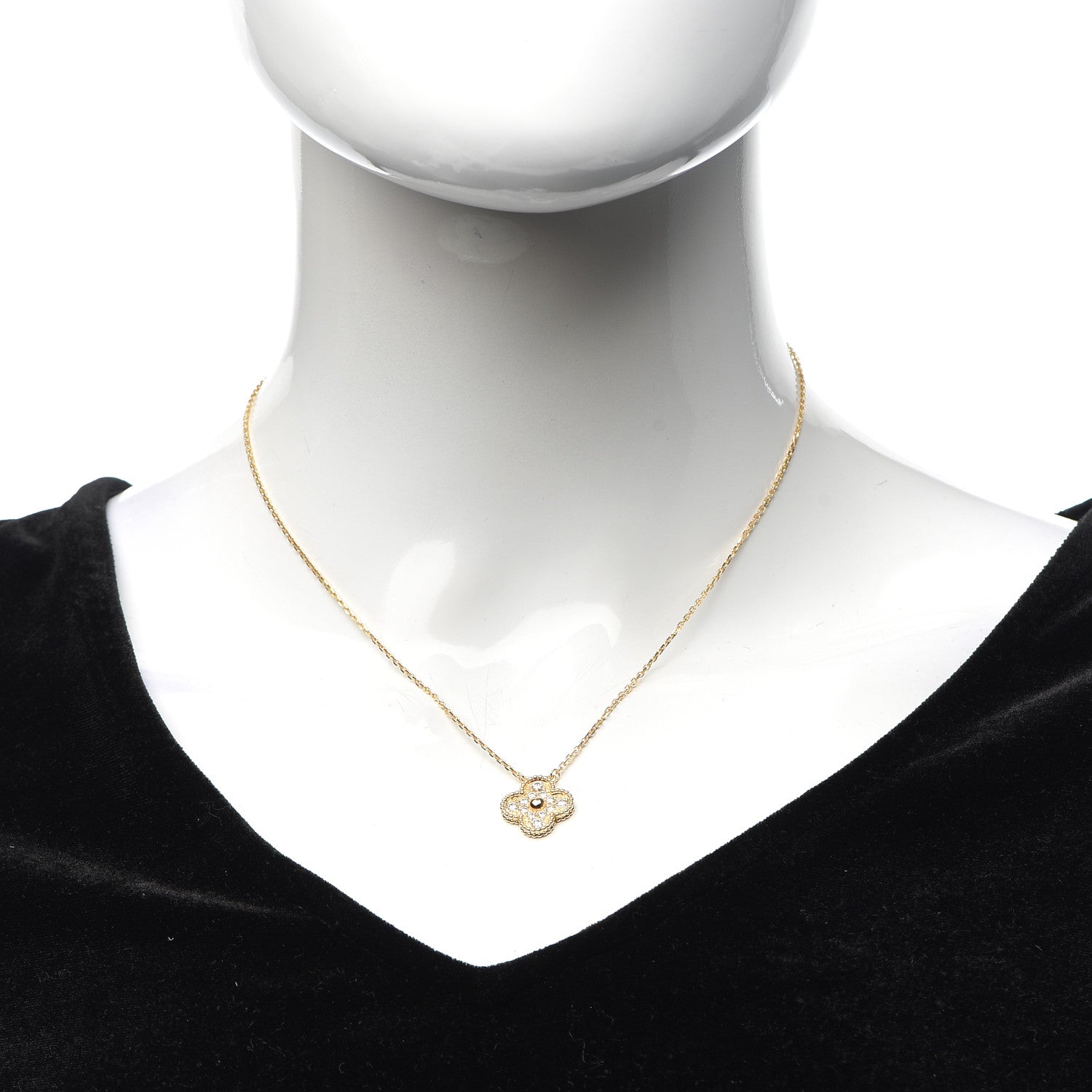 Van Cleef & Arpels 18K Yellow Gold Diamond Vintage Alhambra Pendant Necklace 2 of 7