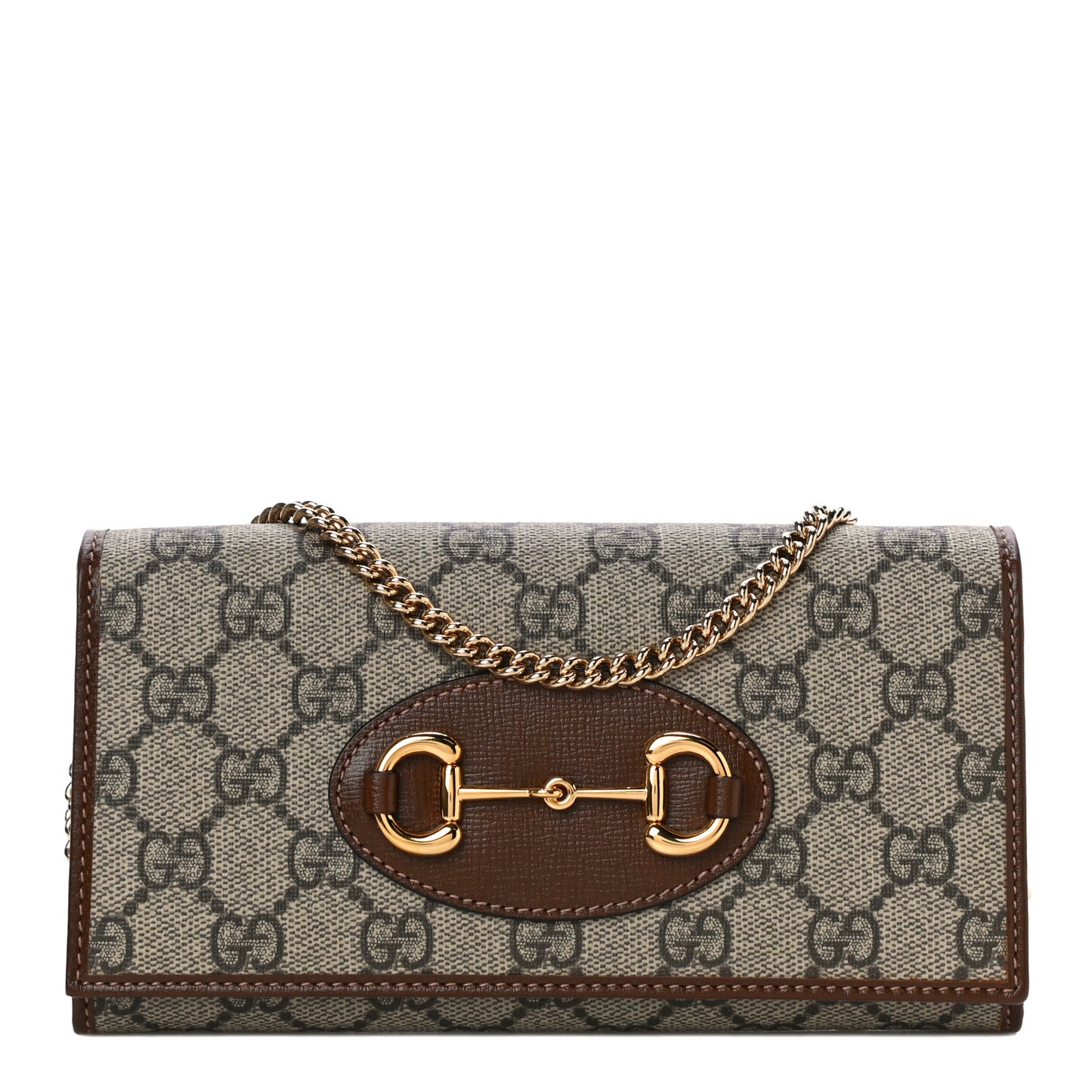GG Supreme Monogram Azalea Calfskin Horsebit 1955 Wallet On Chain Beige Ebony Brown Sugar