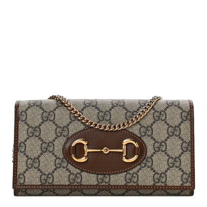Gucci GG Supreme Monogram Azalea Calfskin Horsebit 1955 Wallet On Chain Beige Ebony Brown Sugar 1 of 11