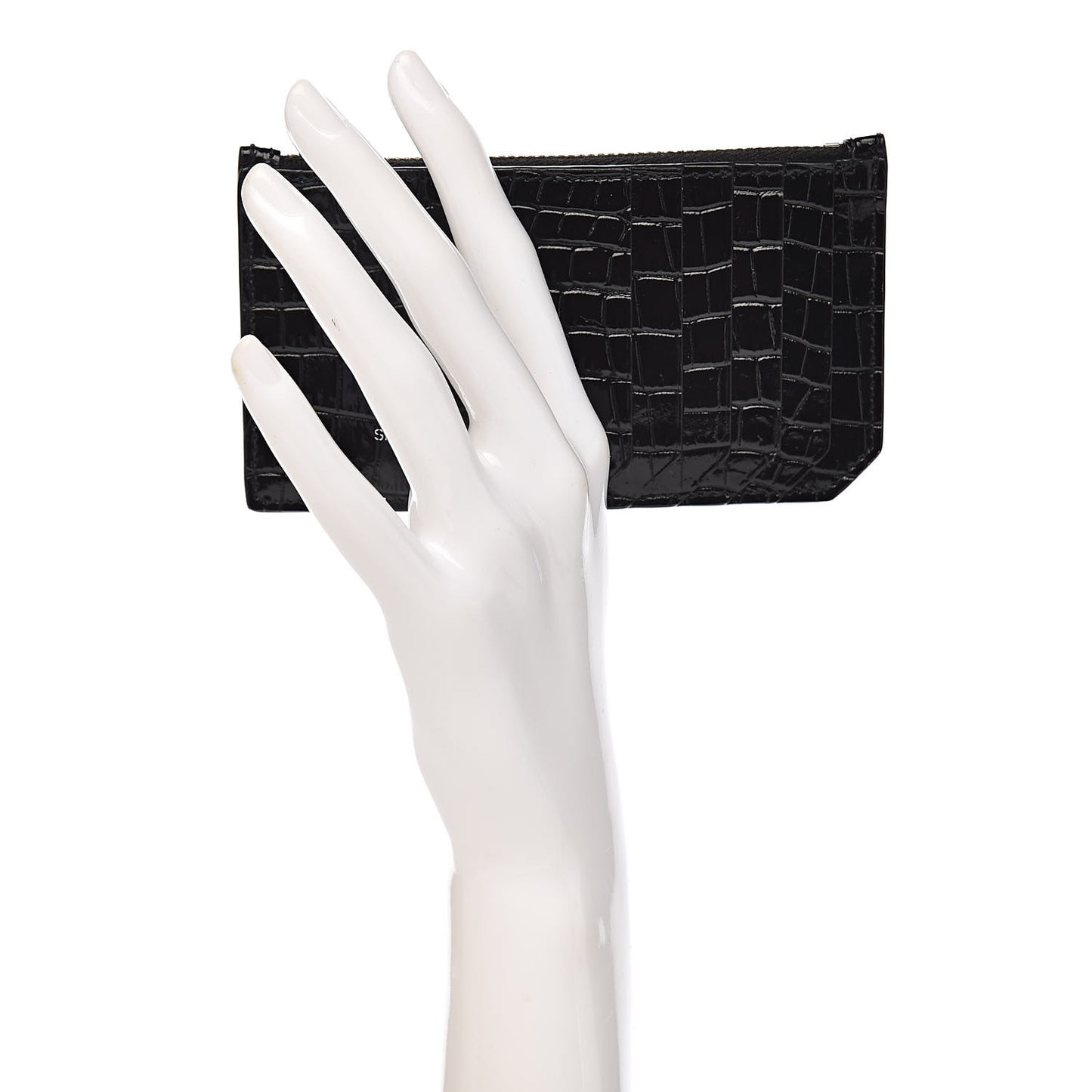 Calfskin Crocodile Embossed 5 Fragments Zip Pouch Card Holder Black