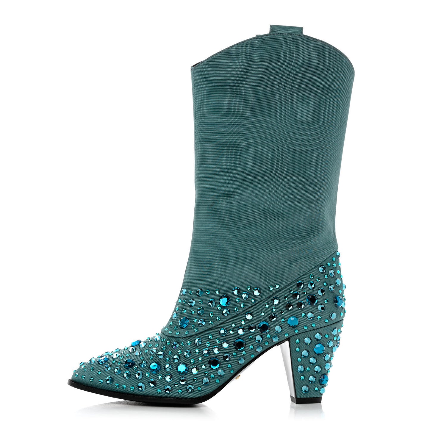 Nylon Crystal Embellished Cowboy Boots 37.5 Turquoise
