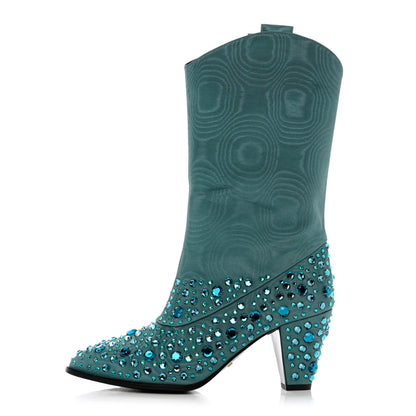Gucci Nylon Crystal Embellished Cowboy Boots 37.5 Turquoise 1 of 9