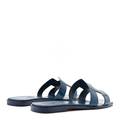 Hermes Patent Oran Sandals 38.5 Bleu Izmir 5 of 9