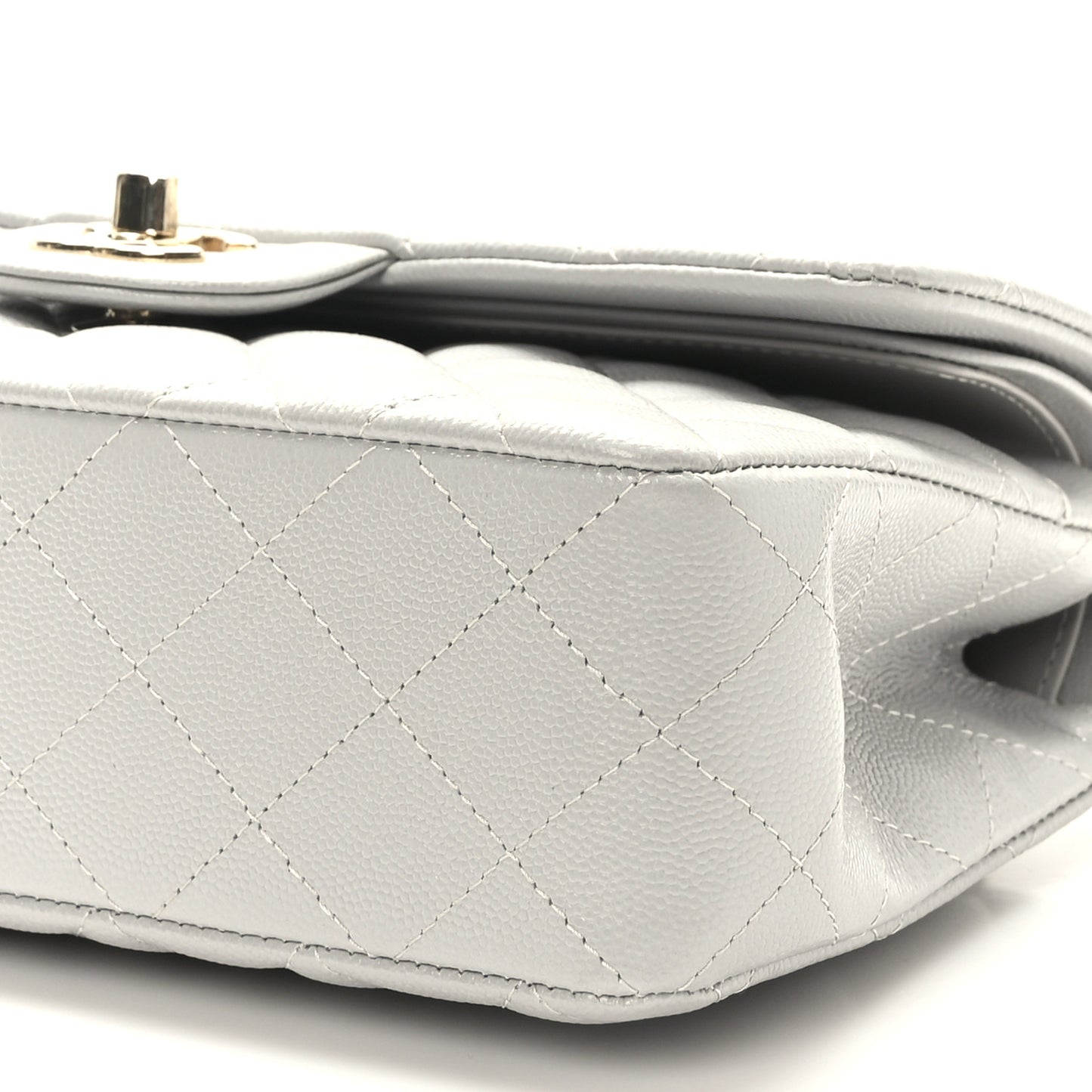 Caviar Quilted Small Double Flap Grey