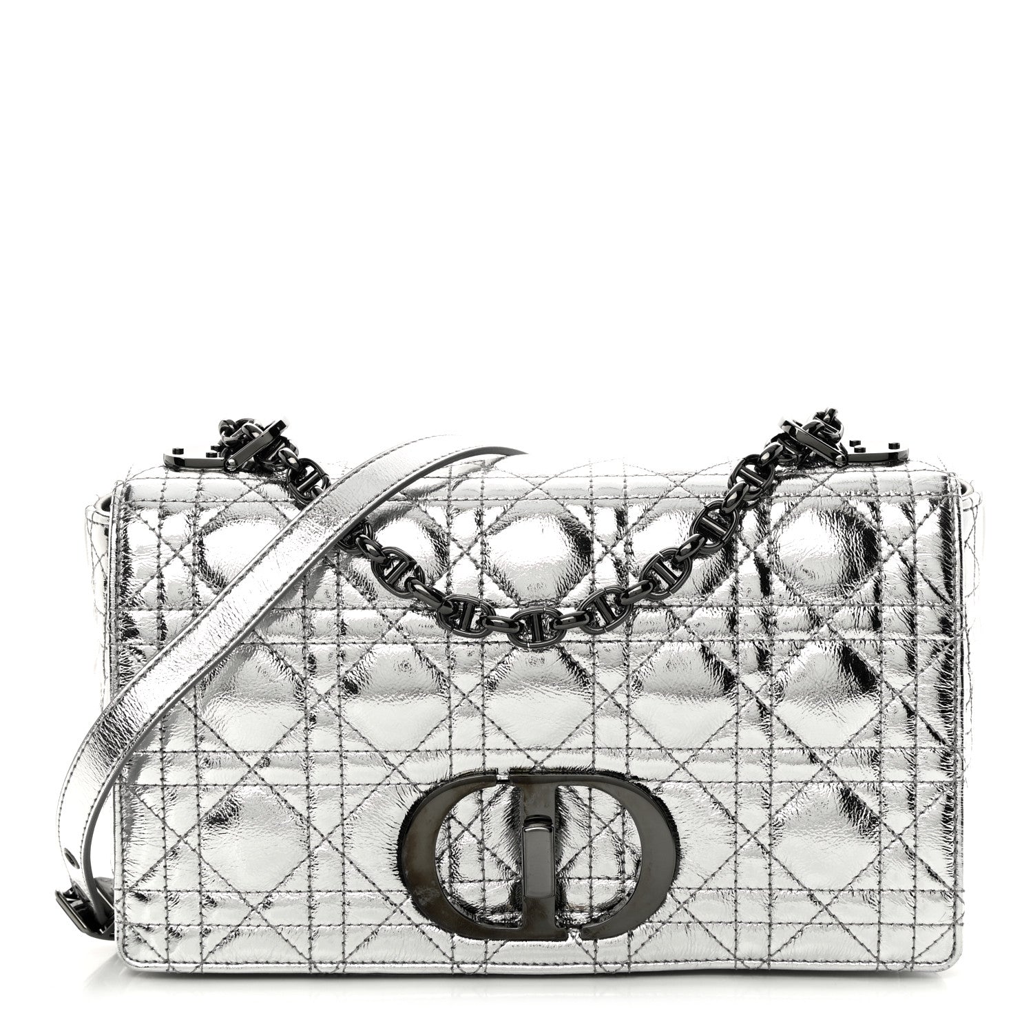 Christian Dior Metallic Calfskin Cannage Medium Caro Bag Argent 1 of 12