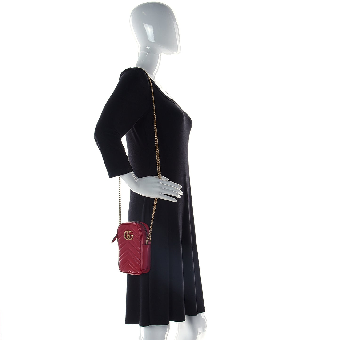 Calfskin Matelasse Mini GG Marmont Crossbody Bag Hibiscus Red