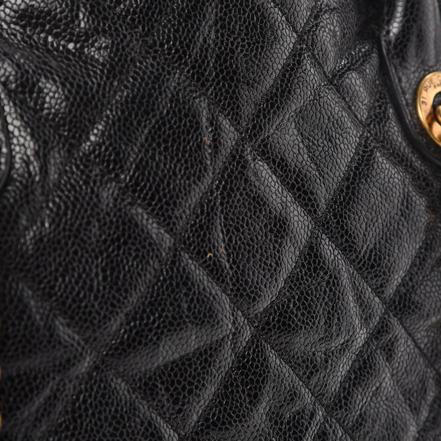 Glazed Caviar Quilted Large Frame Tote Black