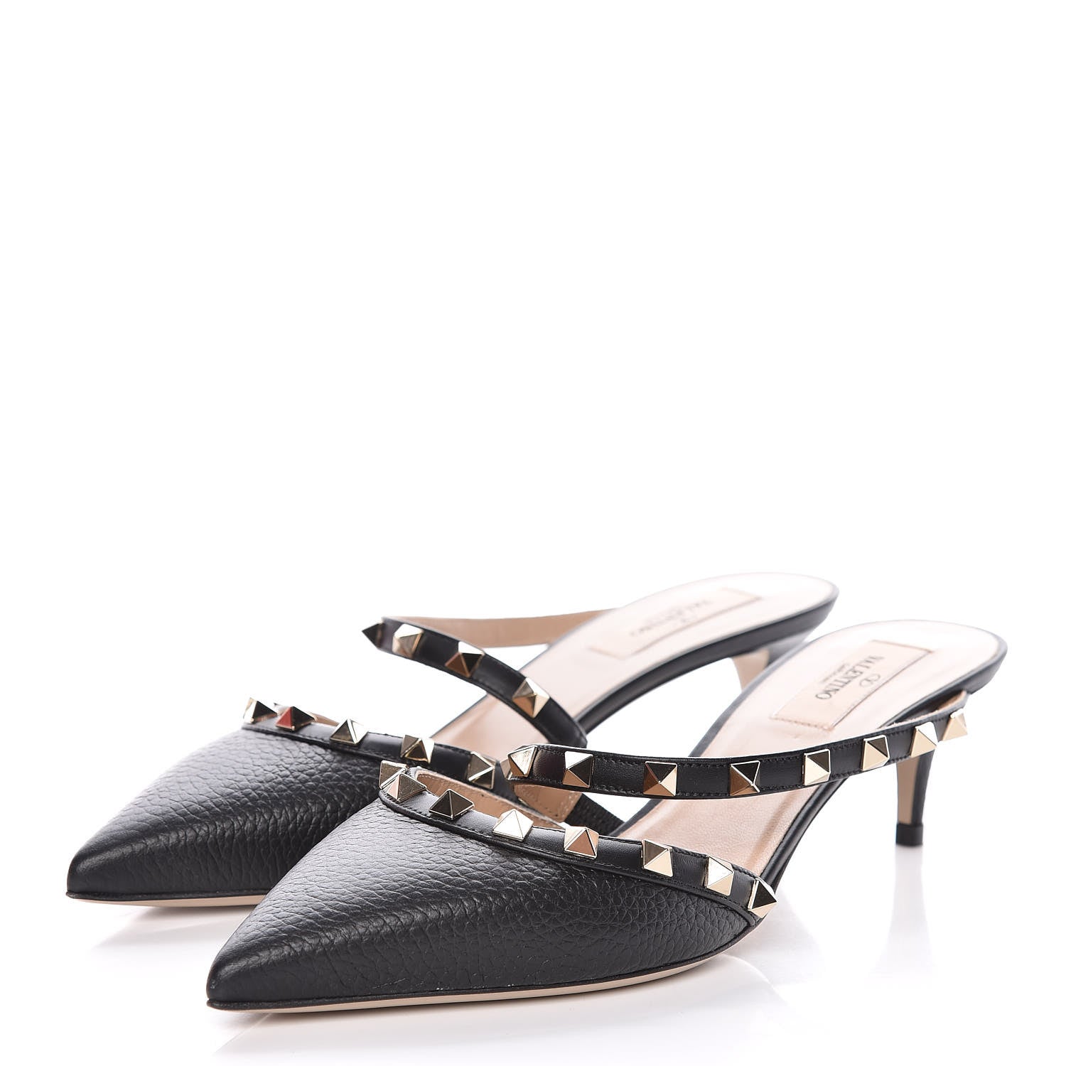 Valentino Garavani Pebbled Calfskin Rockstud Cross Strap 50mm Mules 38.5 Black 3 of 9
